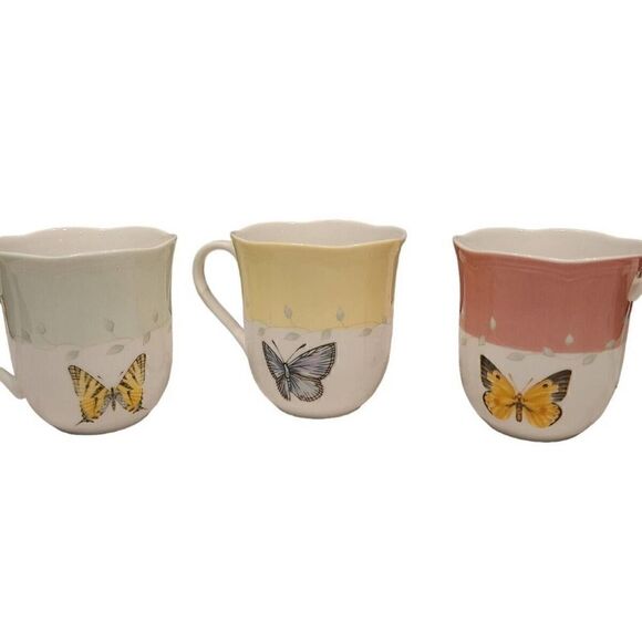 Lenox | Set of 3 | Butterfly Meadow Coffee/Tea Mugs Scalloped Edge Nature | EUC - Picture 1 of 7